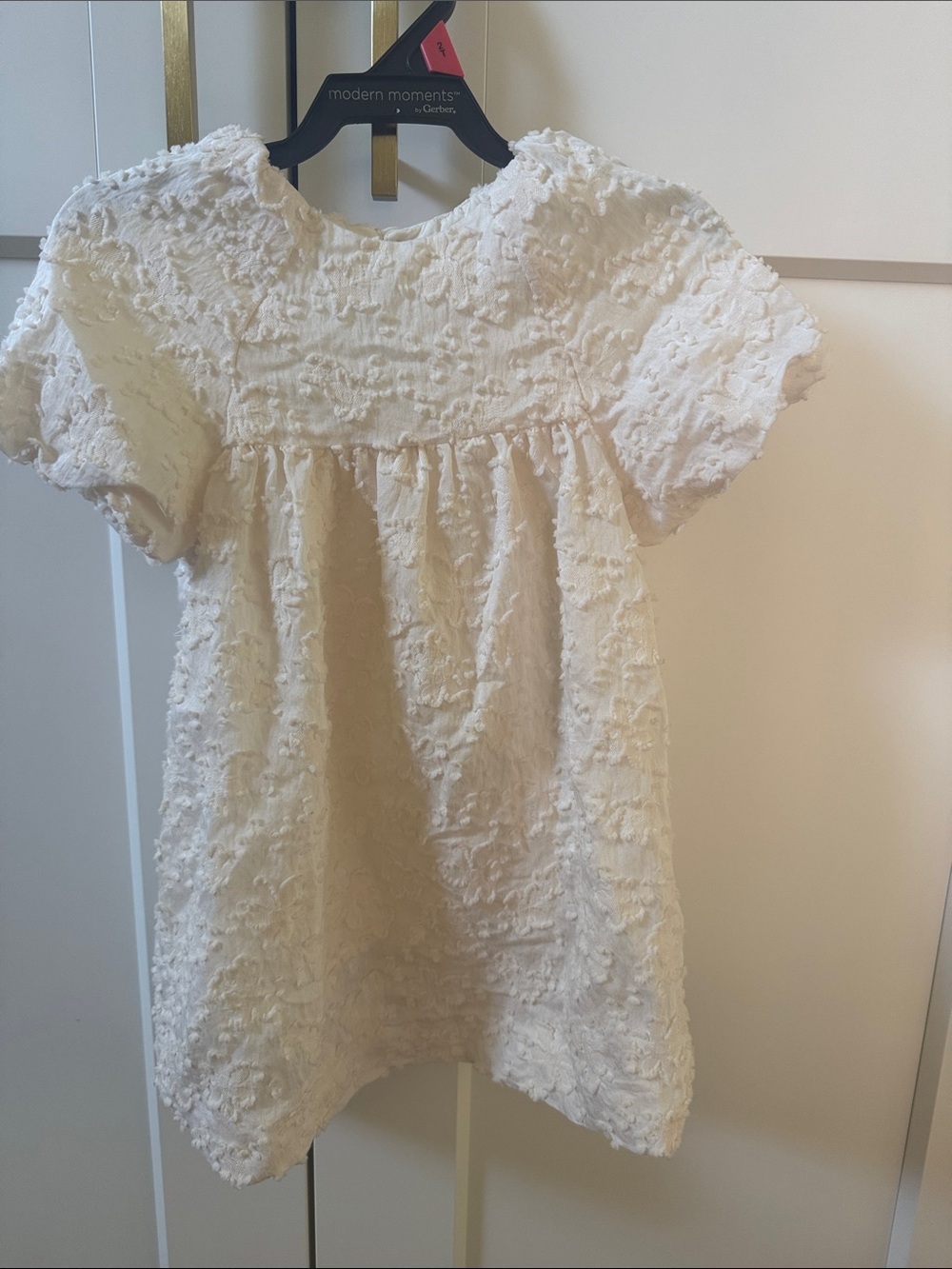 Zara Cream Textured Short-Sleeve Dress Top